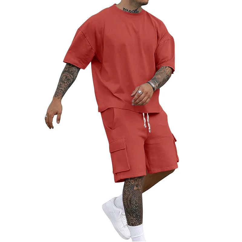 Men's Summer T-Shirt and Utility Shorts Set