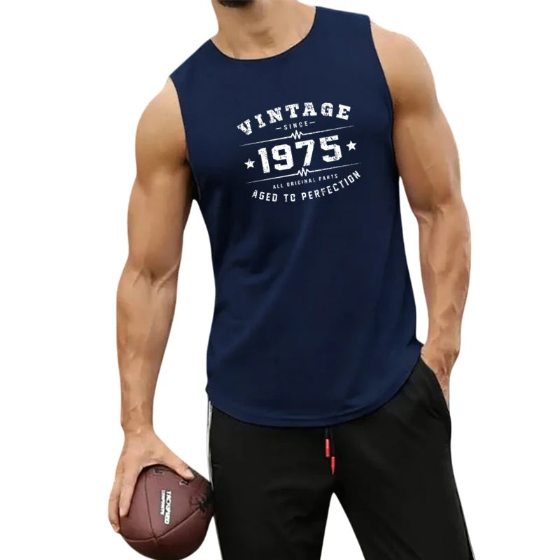 European Mens Summer Vest Print Round Neck Breathable Mesh Workout Top for Running Gym Fitness Athletic Sleeveless Clothing