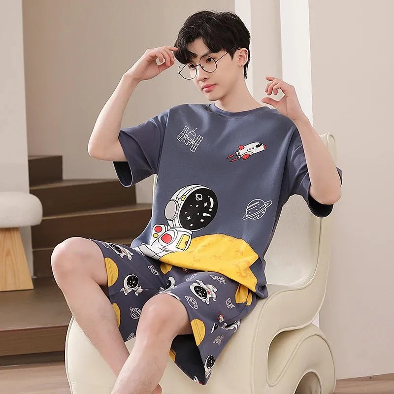 Summer Cotton Pyjamas Casual Pajamas Sleep Tops Shorts For Men Lovely Panda Print Pajama Sets Comfortable Cool Sleepwear 2022