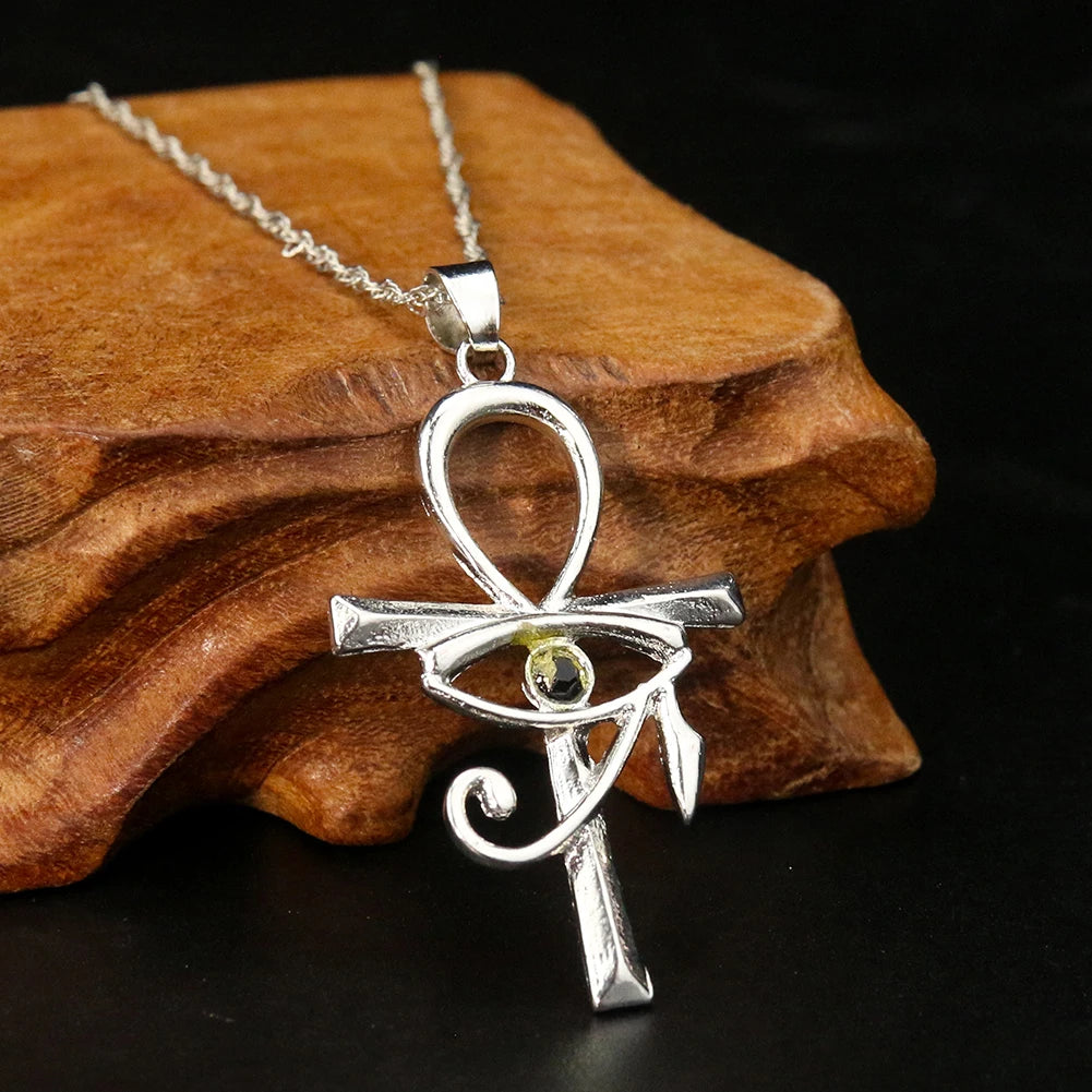 Egyptian Eye of Horus Ankh Cross Necklace Religious Amulet Life Symbol Protection Punk Charm Pendant Choker Jewelry for Women