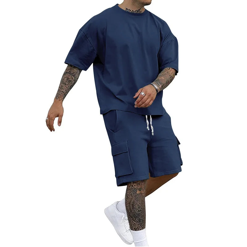 Men's Summer T-Shirt and Utility Shorts Set