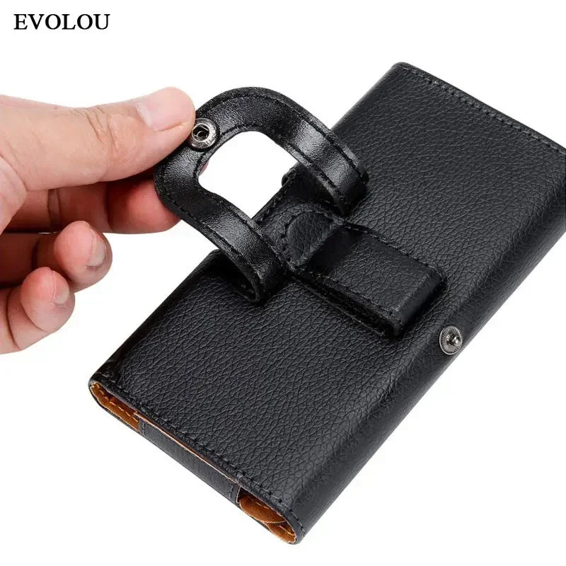 evolou Leather Phone Belt Case for Iphone 16 Pro Max 16E 12 13 Mini 14 15 Belt Clip Waist Bag Magnetic Vertical Case