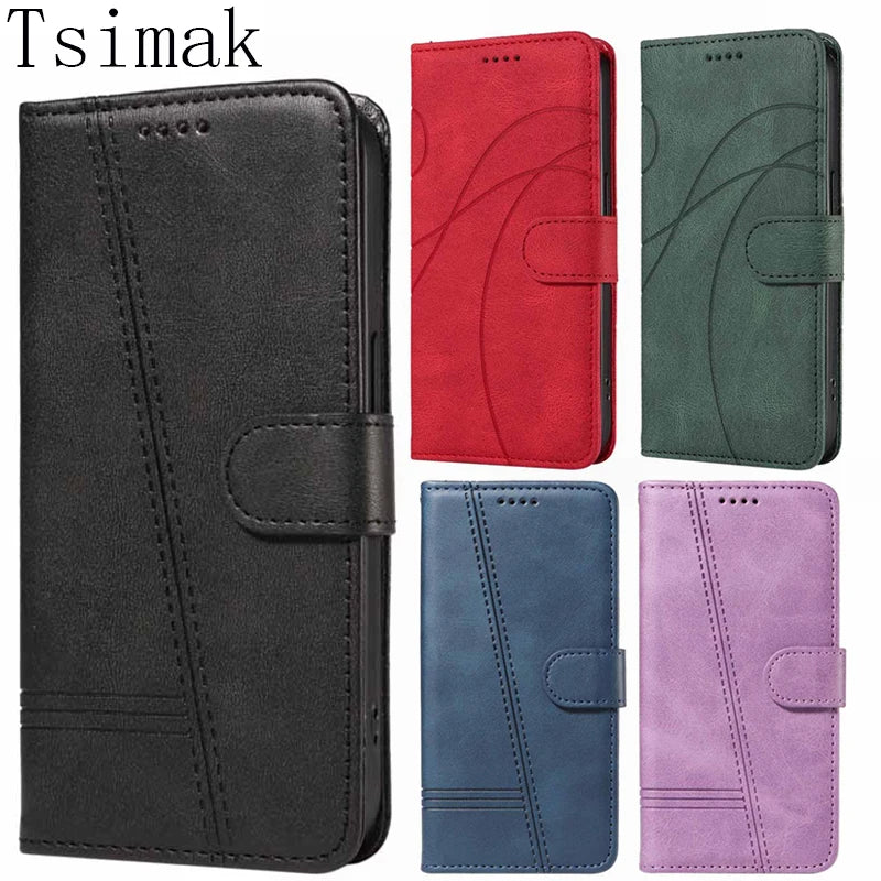 Tsimak Leather Case For Motorola Moto G13 Flip Wallet Phone Cover