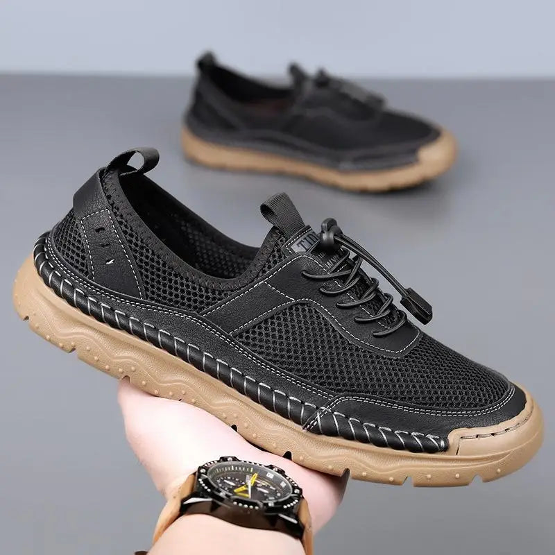 Breathable Mesh Casual Shoes for Men in Black White Brown