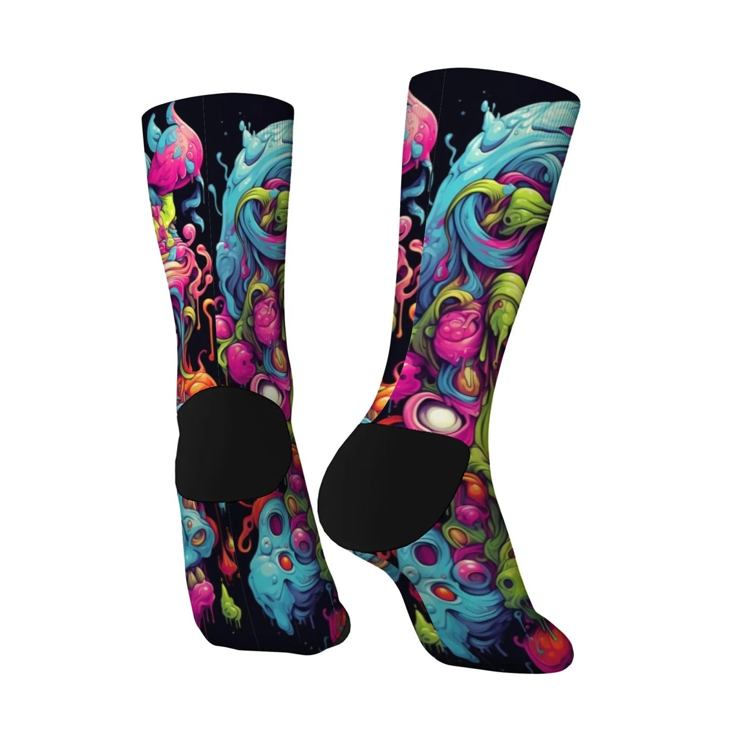 Cartoon Graffiti Weird Print Men's Socks Comfortable Breathable Non-slip Socks Novelty Harajuku Retro Street Hip-hop Crew Socks