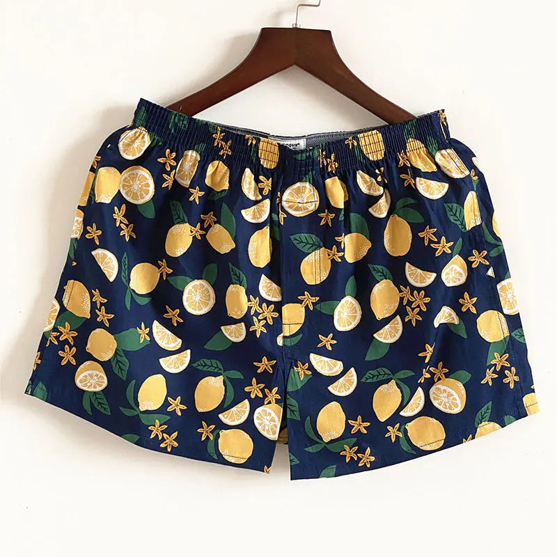 Home Pajama Shorts Mens Sleepwear Loose Elastic Sleep Bottoms Cotton Comfortable Breathable Boxers Casual Male Print Underpants