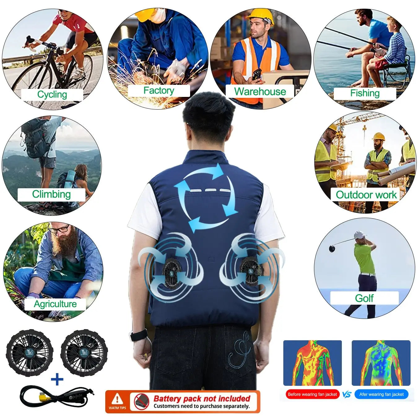 G-MACHT Cooling Vest Wearable Fan Breathable Summer Workwear