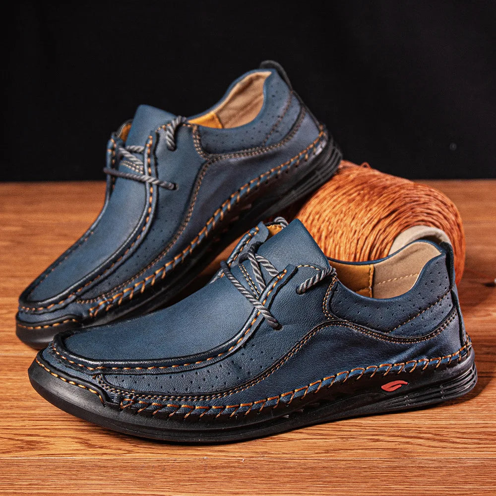 Men's Handmade Leather Casual Sneakers with Comfort Design
