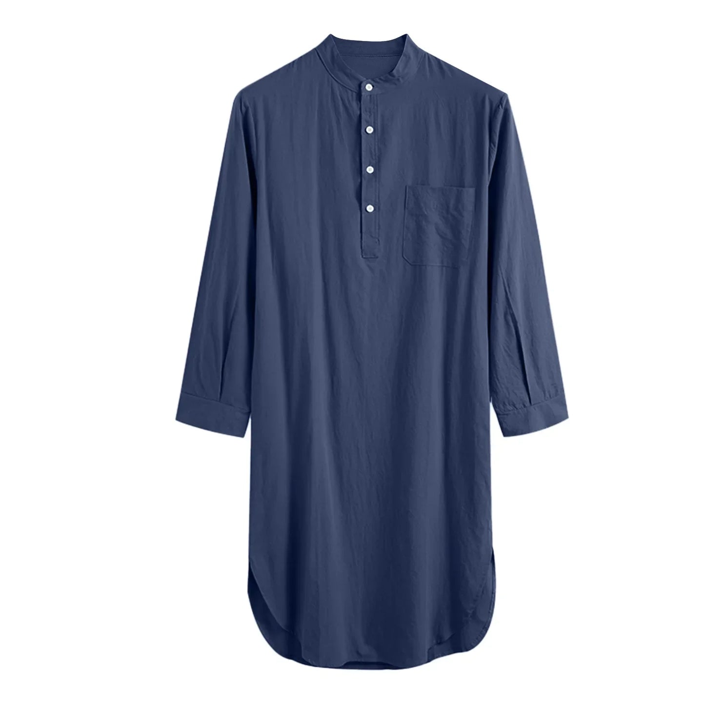 Muslim Fashion Abayas for Men Sleep Robes Solid Cotton Long Sleeve Comfortable Leisure Nightgown Mens Bathrobes Homewear Robes