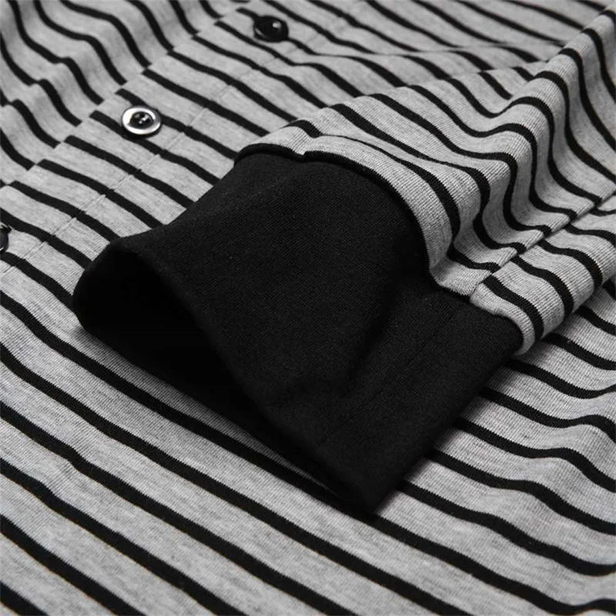Men's Striped Polyester O-neck Jumpsuit