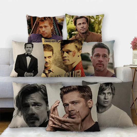 Custom Brad Pitt Pillowcase 45x45cm One Side Decoration Home Textile Cotton Pillow Cover 2026 +