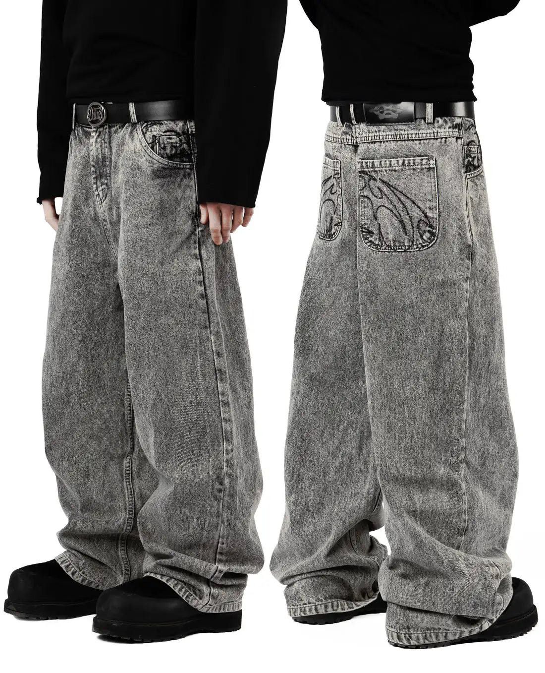 90s Retro Embroidery Jeans for Men in Loose Fit
