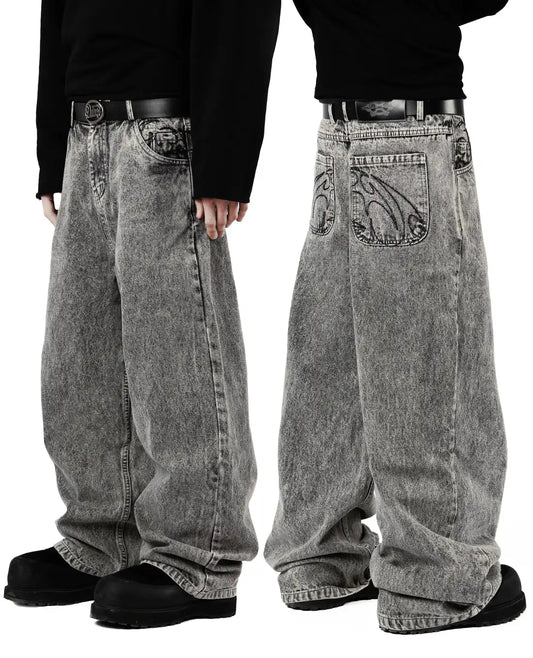 90s Retro Embroidery Jeans for Men in Loose Fit