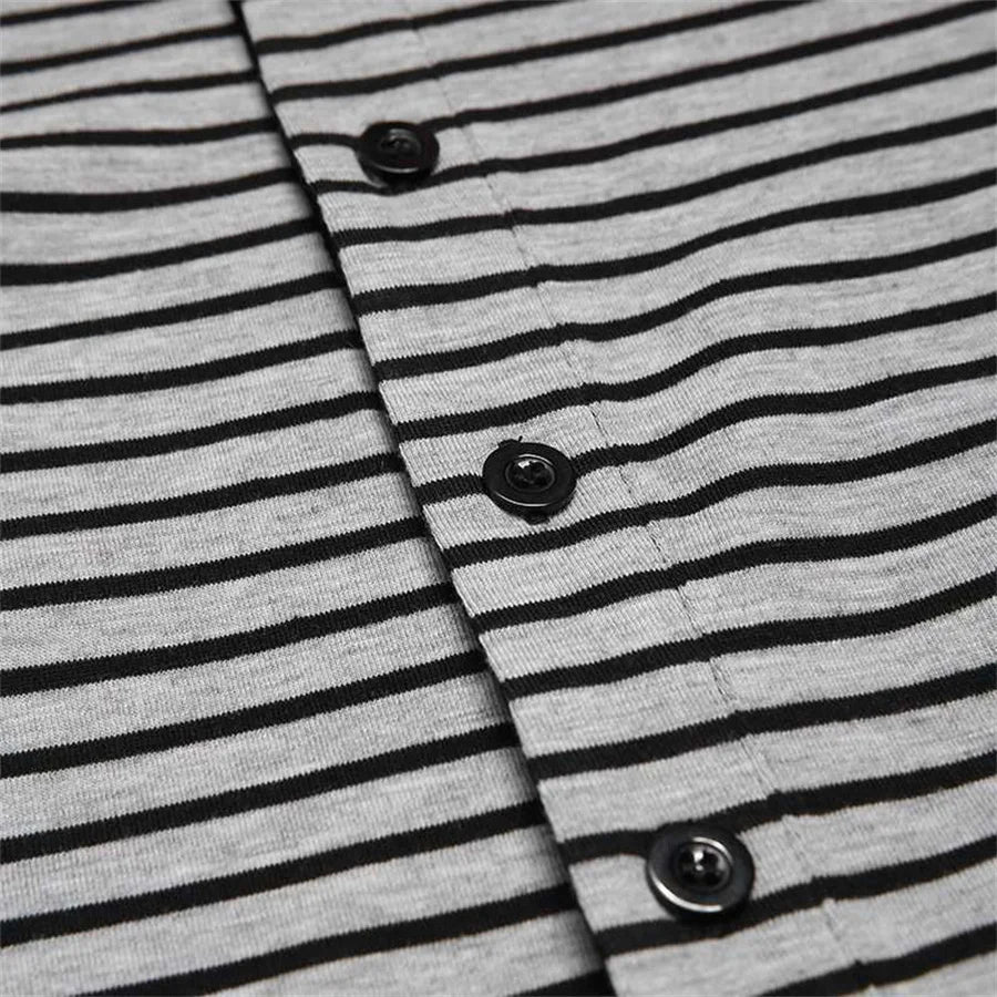 Men's Striped Polyester O-neck Jumpsuit