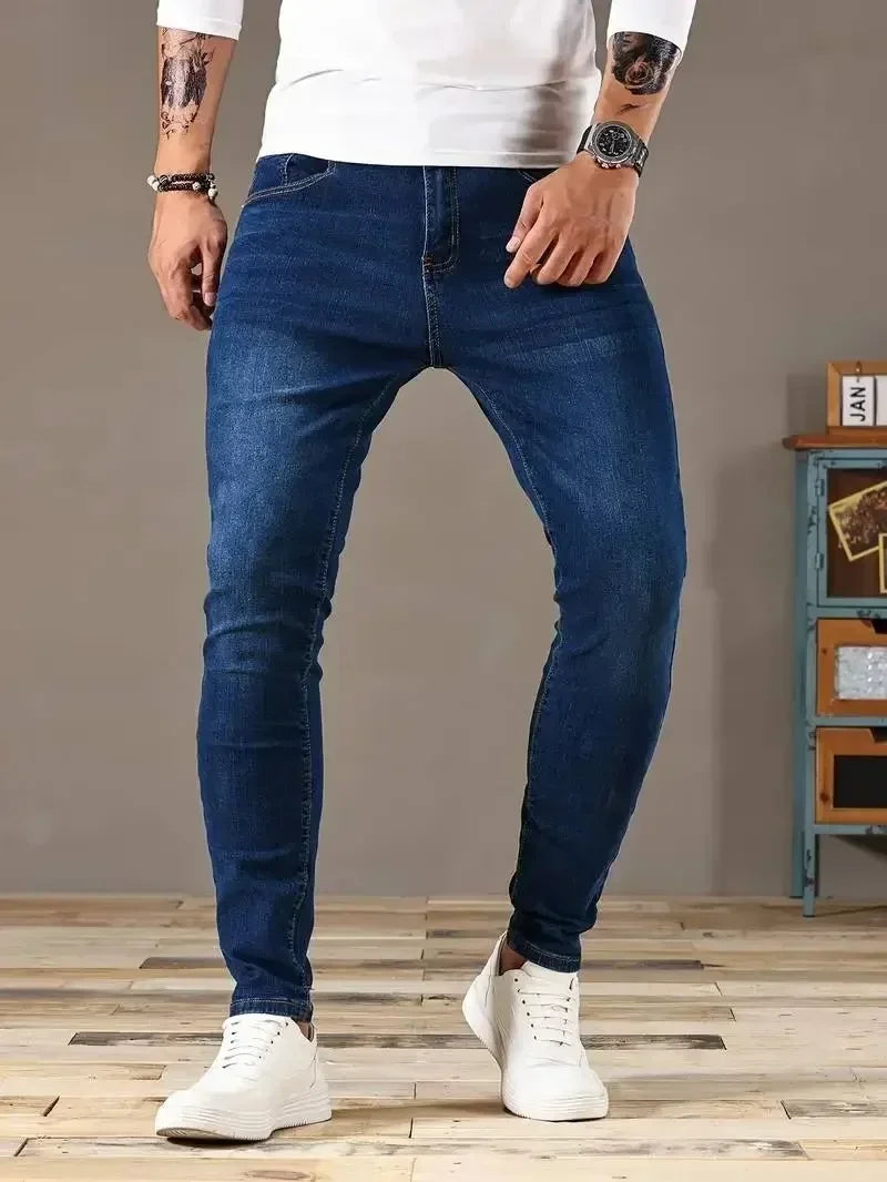 Mens Slim Fit Classic Skinny Jeans Denim Blue Casual Style