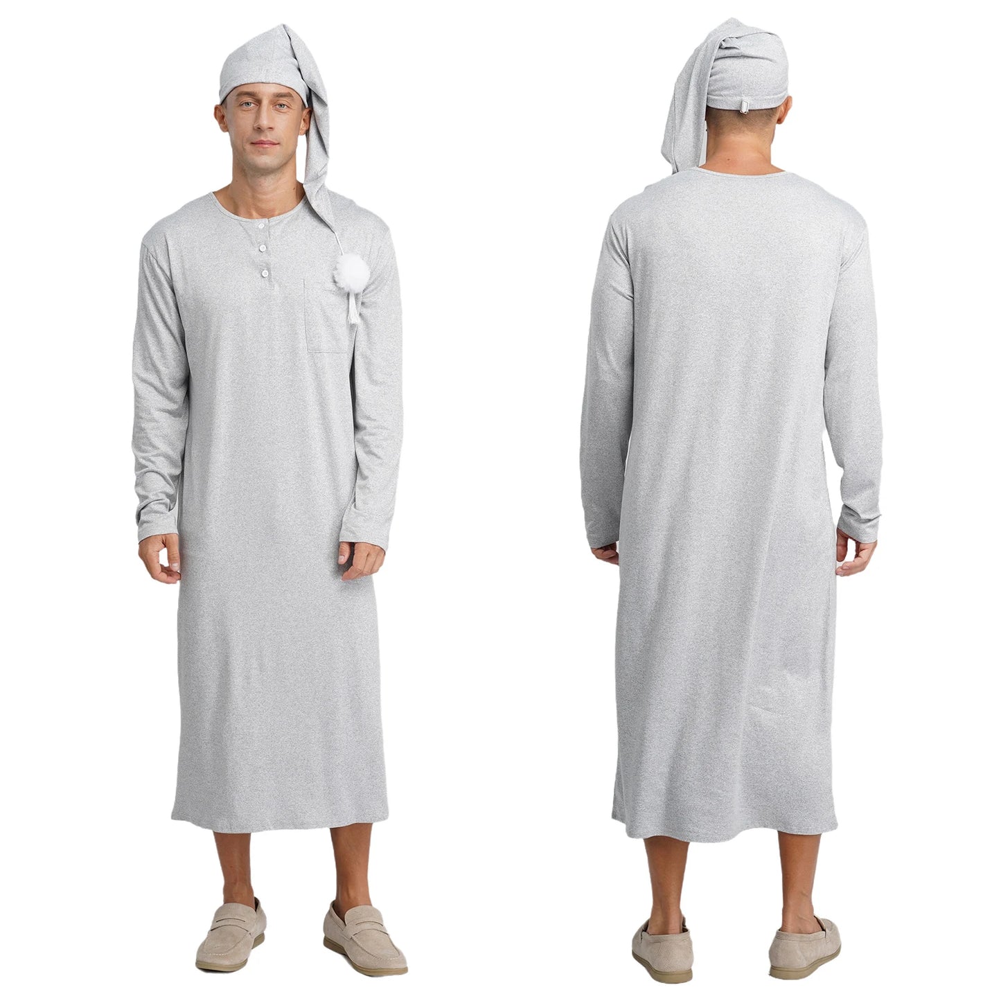 Men's Long Sleeve Sleep Robe with Hat