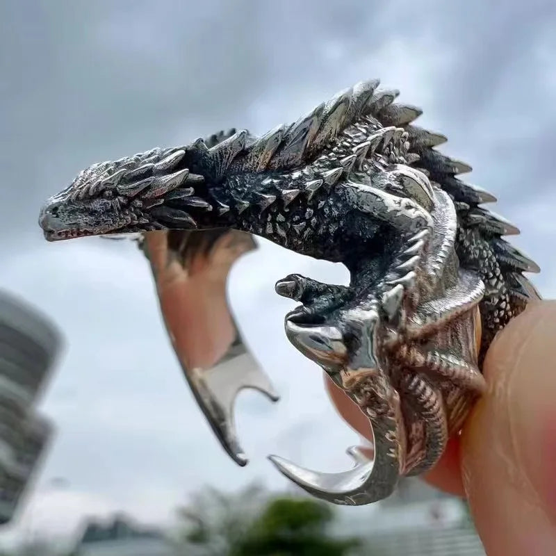 Men Adjustable Retro Ring Black Dragon Abraxas Rings