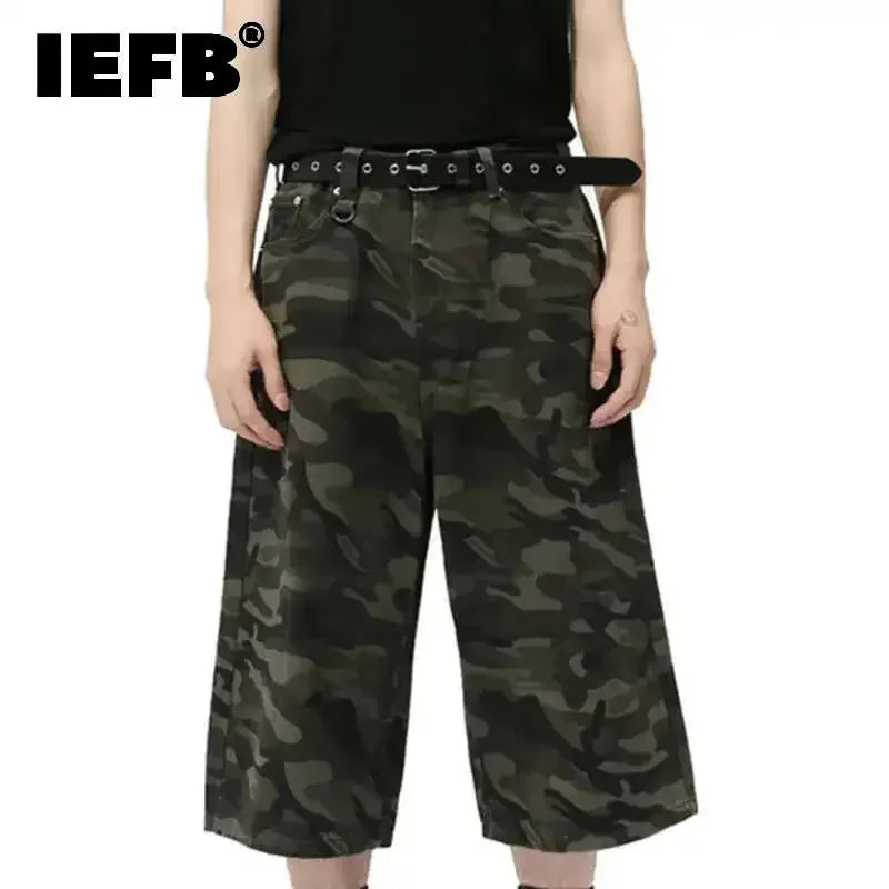 IEFB American Style Men's Shorts Camouflage Calf-Length Pants Straight Wide Leg Male Short Jeans Summer Fashion Bottom 9C7600