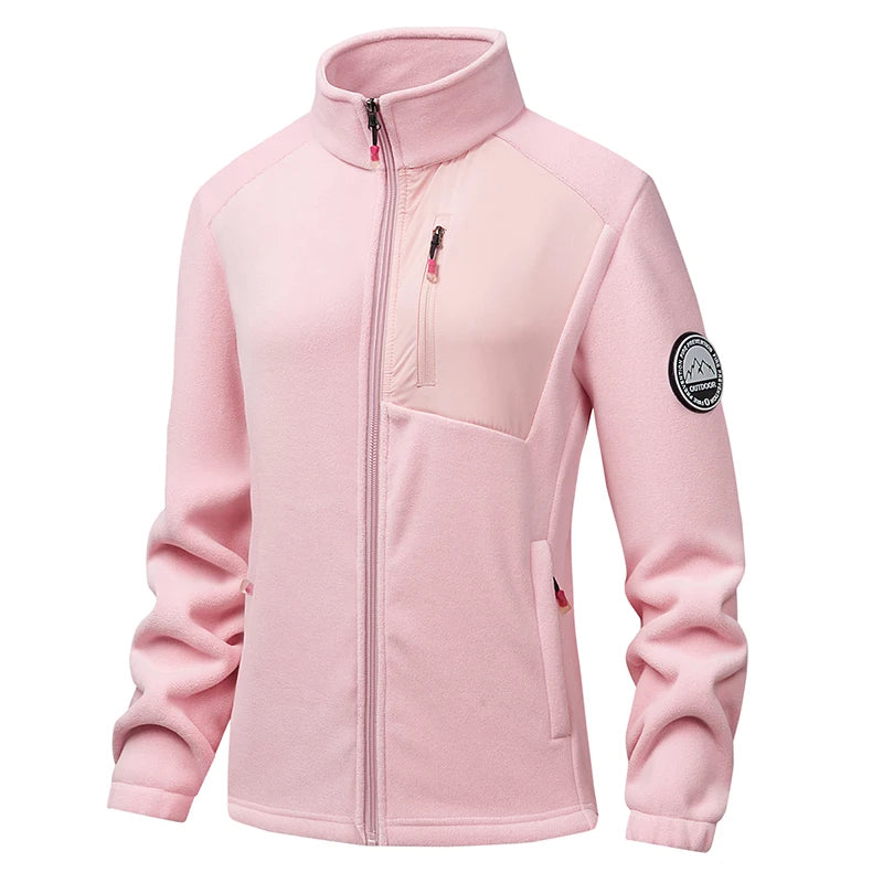 Unisex Outdoor Fleece Jacket Men  Warm Slim-Fit  Zip-Up Front Solid Color Jacket