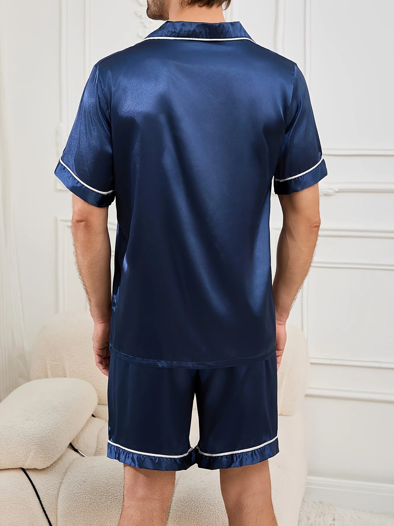 Men's Solid Color Short Sleeve Pajama Set