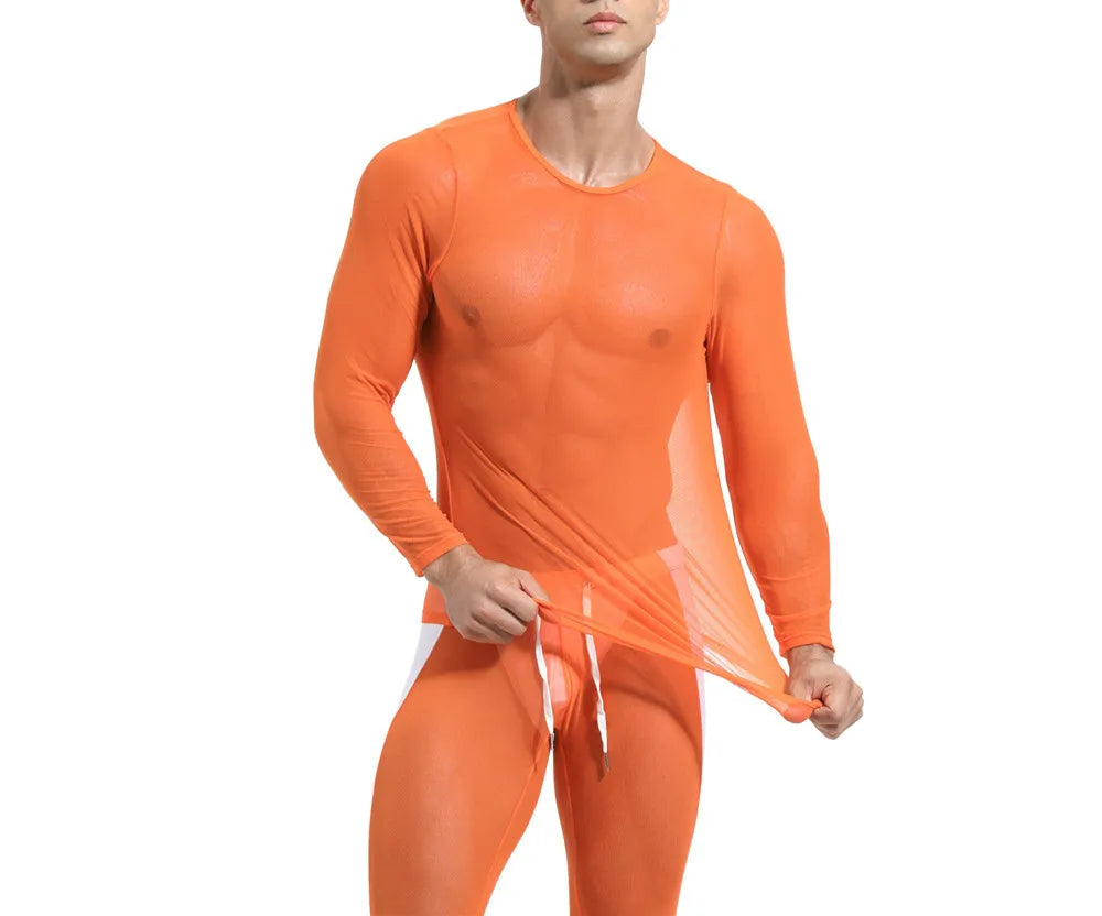 2026 Men's Sexy Mesh T-shirts High Elastic Transparent Long Sleeve Tops Men Sport Fitness Compression Tees See Through Gym Wear