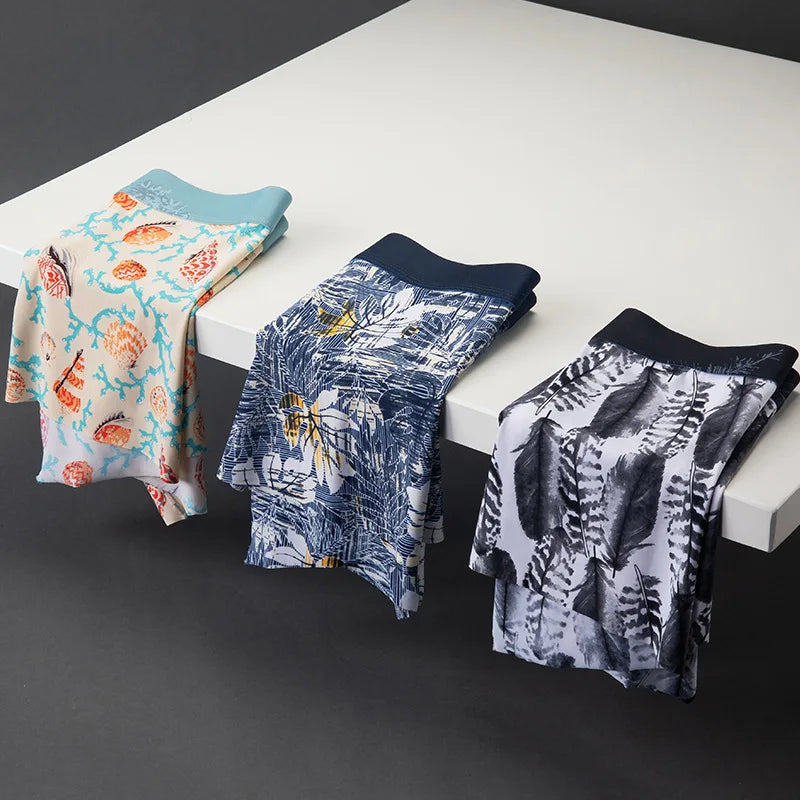 Men's Printed Boxer Shorts in Ice Silk