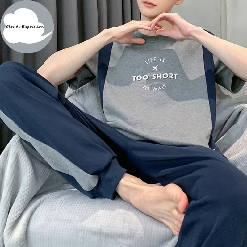 Summer Knitted Mens Casual Pyjamas Set