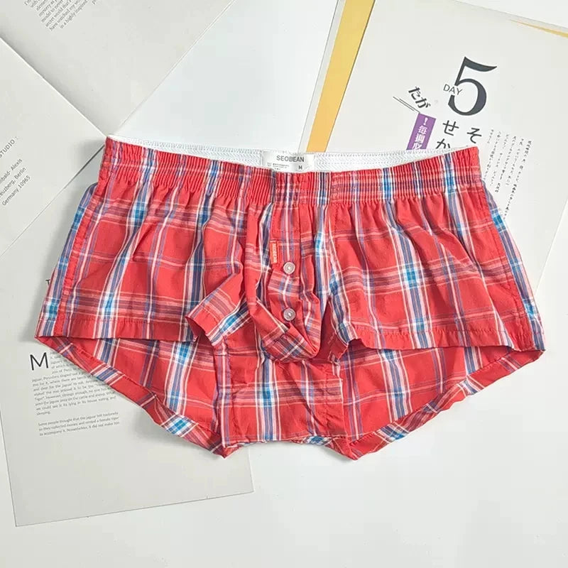 Men Pajama Pants Sleepwear Plaid Lounge Wear Casual Short Bath Skirt Mens Sleep Bottoms Breathable Nightwear Bathrobe Nightdress