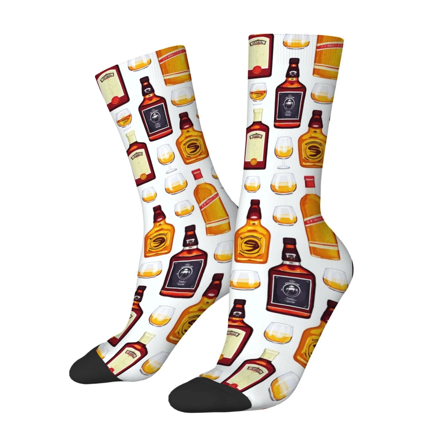Men's Mid-calf Socks with All-over Whiskey Bottle Print Fun Novelty Retro Harajuku Style Comfortable Soft Breathable Socks