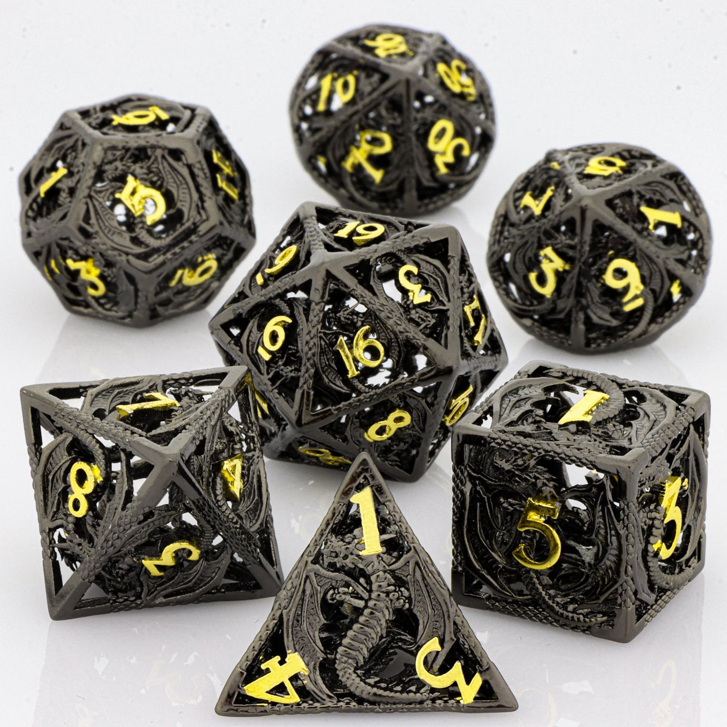 GSF Polyhedral Metal Dragon D&D Dice Set for Dungeons and Dragons Hollow Metal Dice