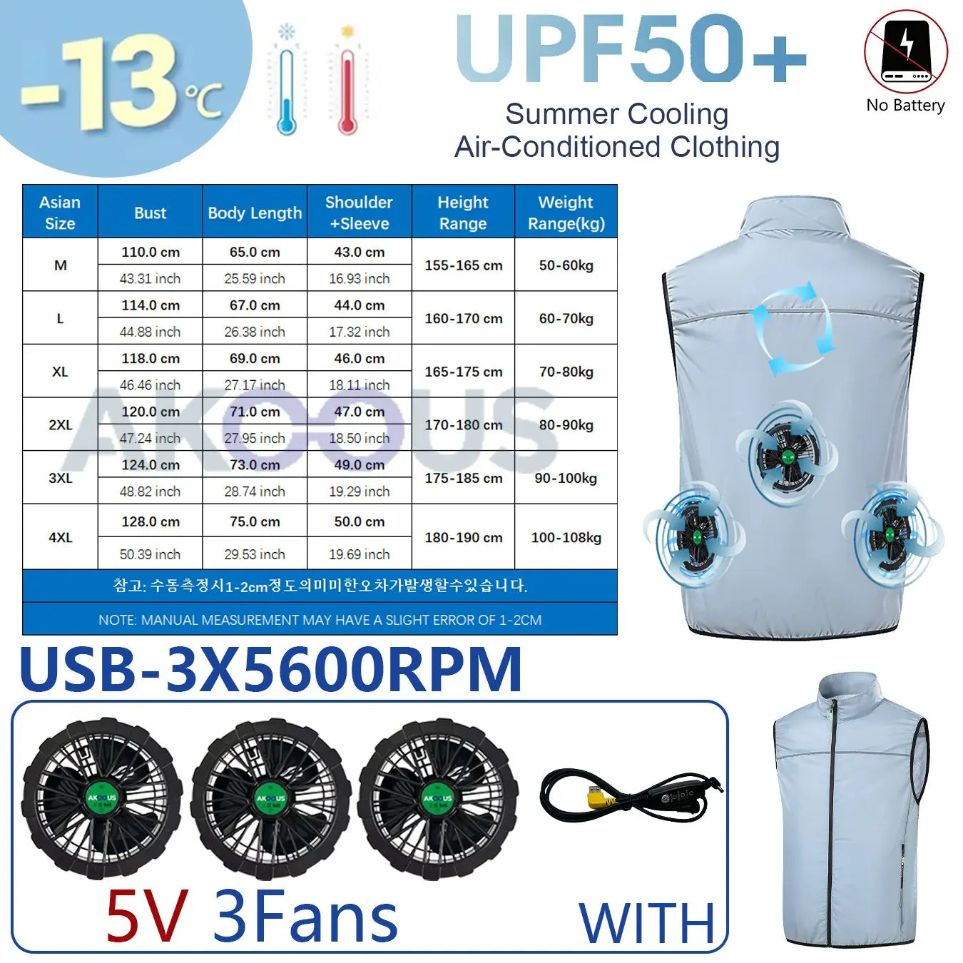 AKOOUS 12V/5V USB Cooling Vest for Men and Women