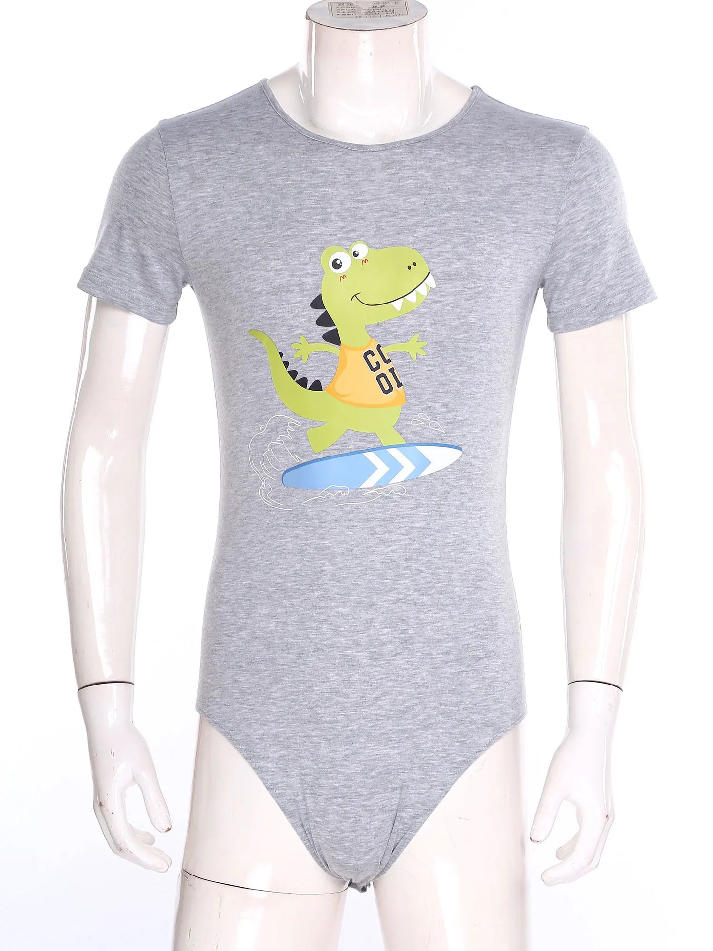 Mens Pajamas Bodysuit Sleepwear Cartoon Dinosaur Short Sleeve Leotard Buttoned Crotch Diaper Rompers Sleep Loungewear Jumpsuit