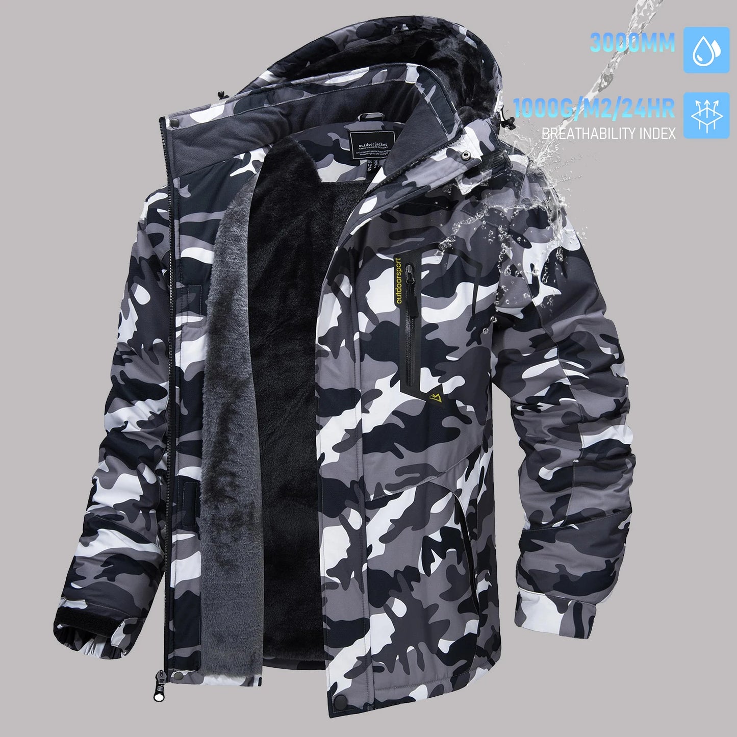 TACVASEN Men's Winter Ski Jackets Waterproof Fleece Coats Insulated Thermal Snowboard Jacket Parka Raincoat with Hood Man Parka