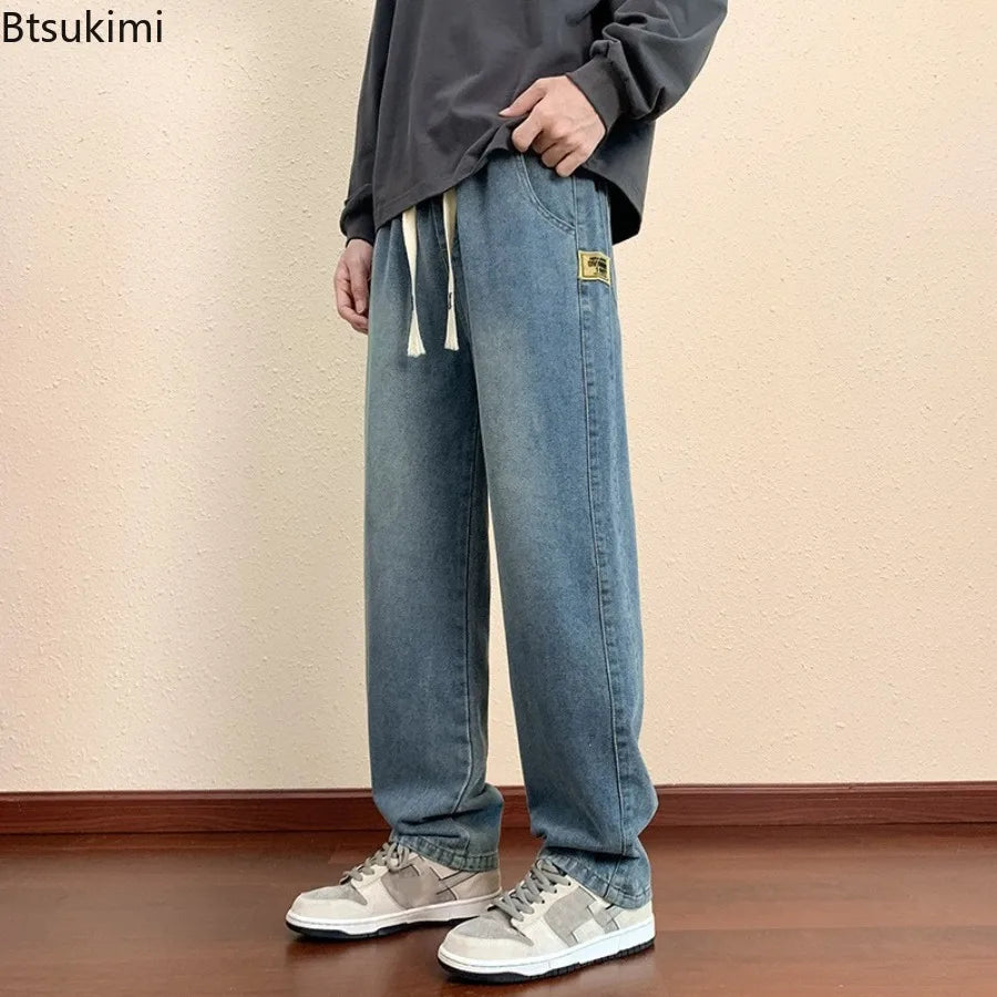 Men's Loose Fit Straight Leg Jeans in Blue Black Grey