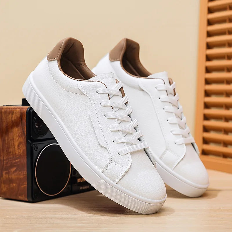 Men's Lightweight Lace Up Casual Leather Board Shoes