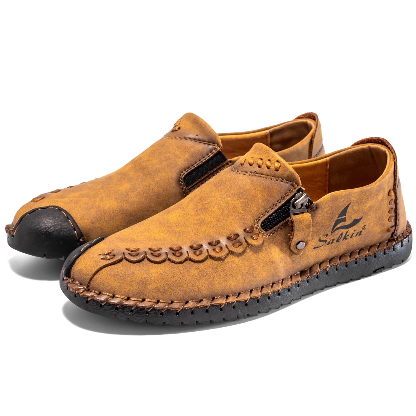 Men's Breathable Leather Casual Shoes with Zip Closure