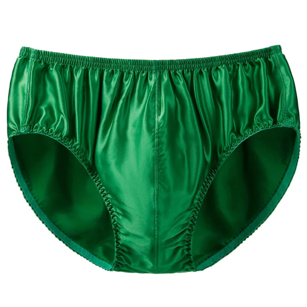 Mens Silk Underwear  Middle Waist Bikinis Glossy Bottoms Briefs Panties Lingerie U Convex Pouch Briefs Loungewear