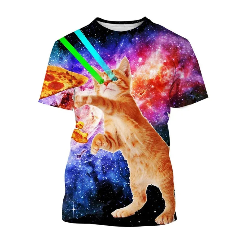 3D Printed Space Cat T-shirt for Men and Women