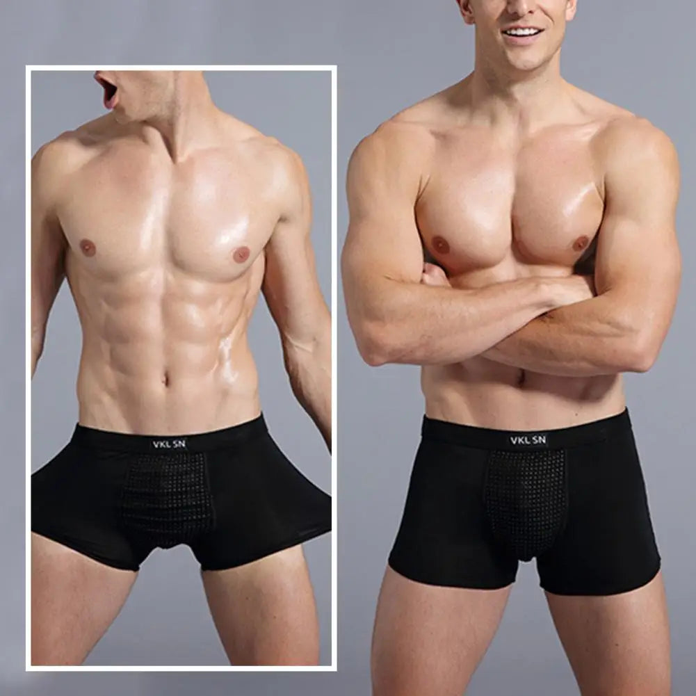 Men Boxers Sweat Absorption U Convex Magnetic Physiological Underwear Massage Solid Color Plus Size Men Underpants Inner Wear