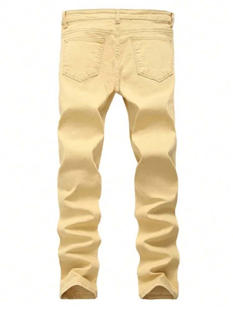 Men's Khaki Skinny Jeans Casual Denim Pants