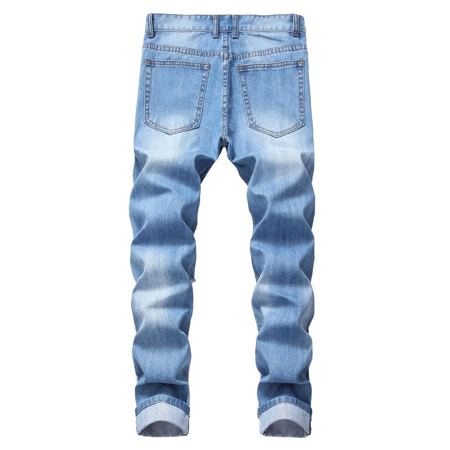 Mens Denim Ripped Straight Jeans for Casual Wear