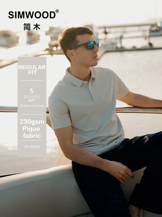 SIMWOOD Summer Cotton Pique Polo Shirt Men