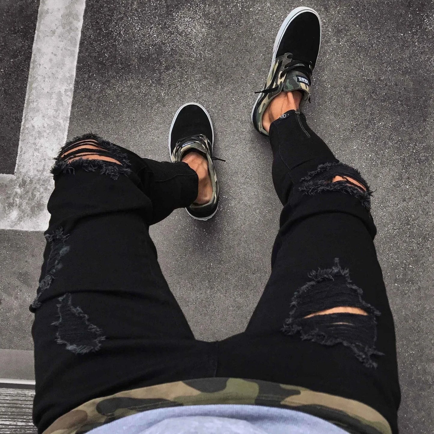 Black Ripped Stretch Jeans for Men