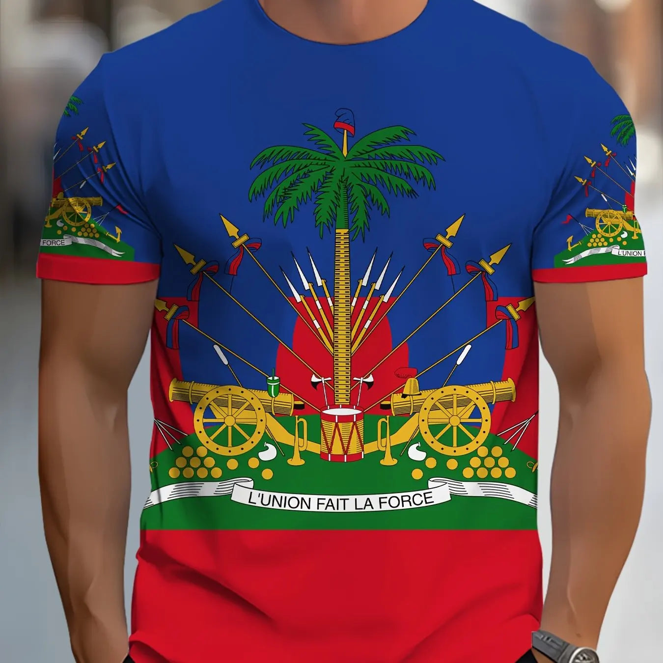 Men's Casual T-Shirt with Haitian Flag Print