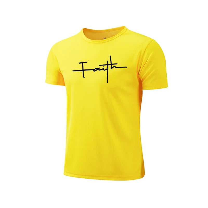 Mens T-shirt Print Casual Exercise Tops Outdoor Jogging Marathon Clothing 2026 Summer Quick-Drying Mesh Tees Cycling Sportswear