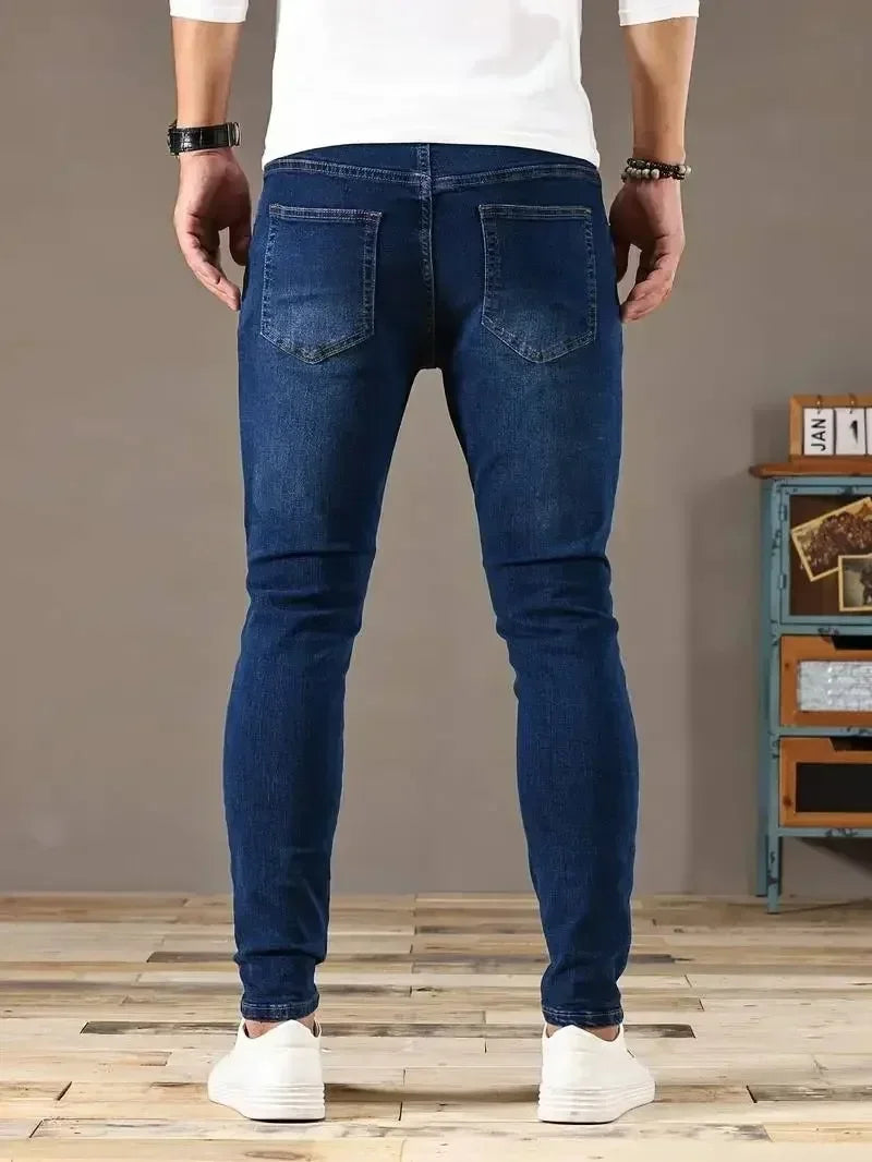 Mens Slim Fit Classic Skinny Jeans Denim Blue Casual Style