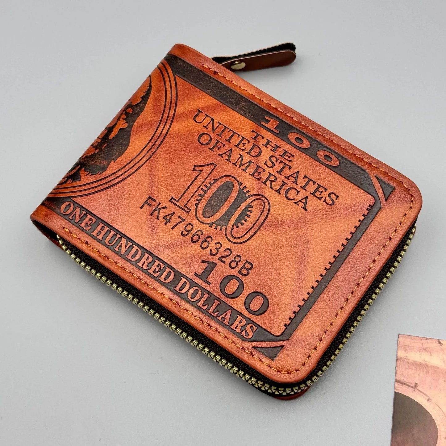 NONE Zipper Men Wallet with 100 US Dollar Pattern Male Leather Wallet