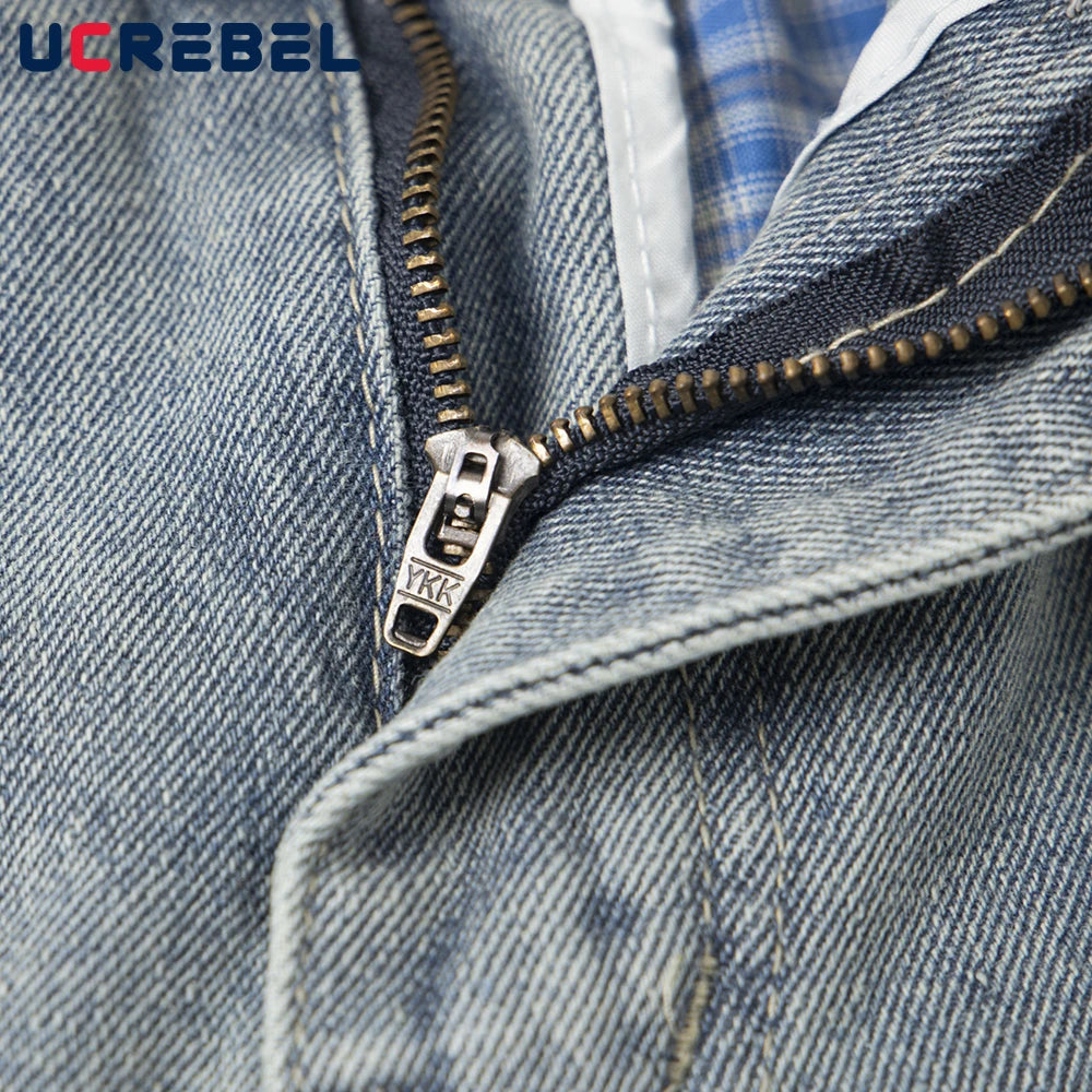 Double Waist Jeans Mens with Belt Retro High Street Loose Straight Wide Leg Washed Distressed Denim Pants Men