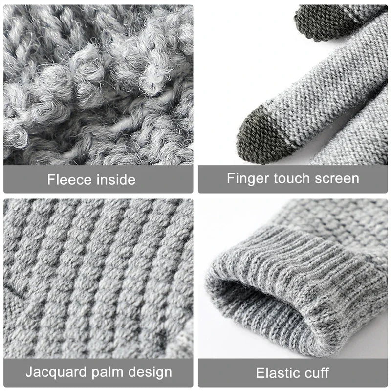 Touch Screen Gloves Stretch Classical Knit Mittens Wool