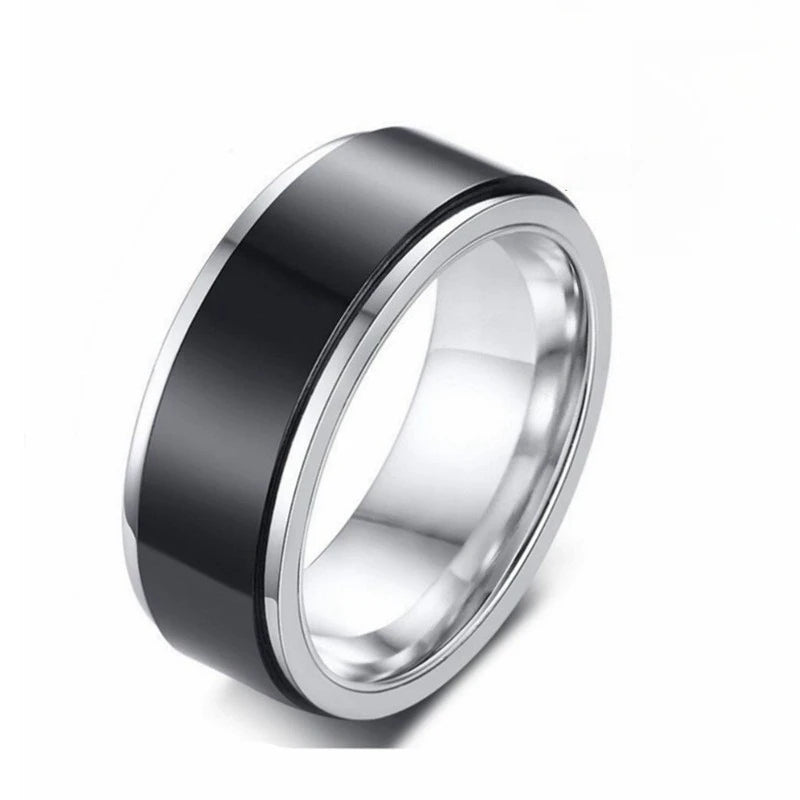 LENNIK Trendy Rotating Stainless Steel Ring for Men, Creative Double-layer Black Ring